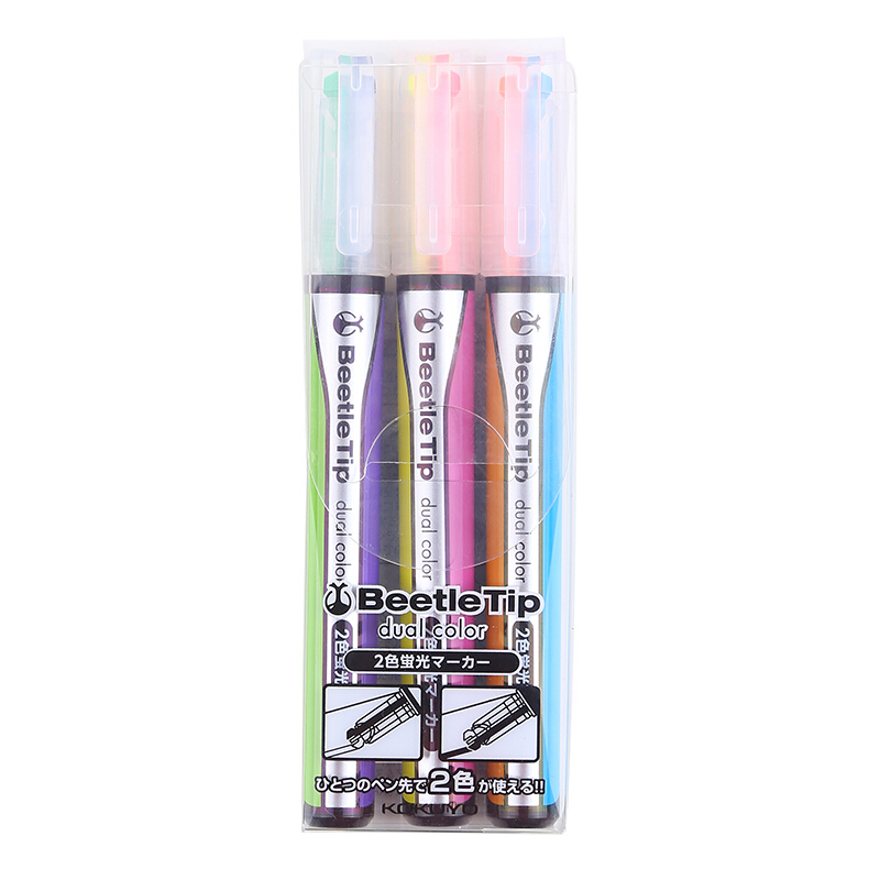 國譽(KOKUYO)雙色甲殼蟲雙頭熒光筆PM-L303-3S_http://gzyiqian.cn/img/images/C201906/1560924734674.jpg