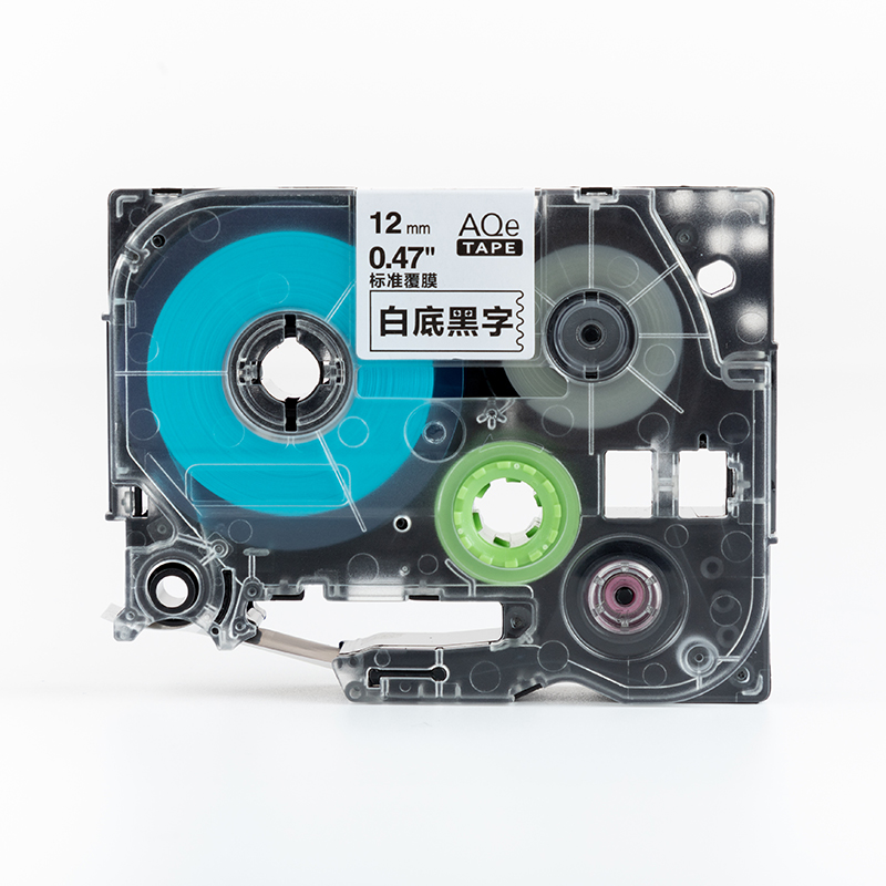 愛墨 AQe-221（9mm）不干膠標簽紙色帶 透明底黑字 _http://gzyiqian.cn/img/images/C201907/1564103208117.jpg