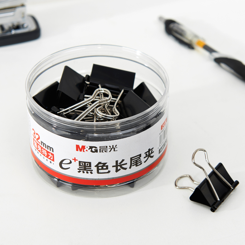 晨光（M&G） Eplus  長尾夾/長尾夾票夾 黑色( 3#ABS92734/32MM 24枚/筒)_http://gzyiqian.cn/img/images/C202008/1596769931944.jpg