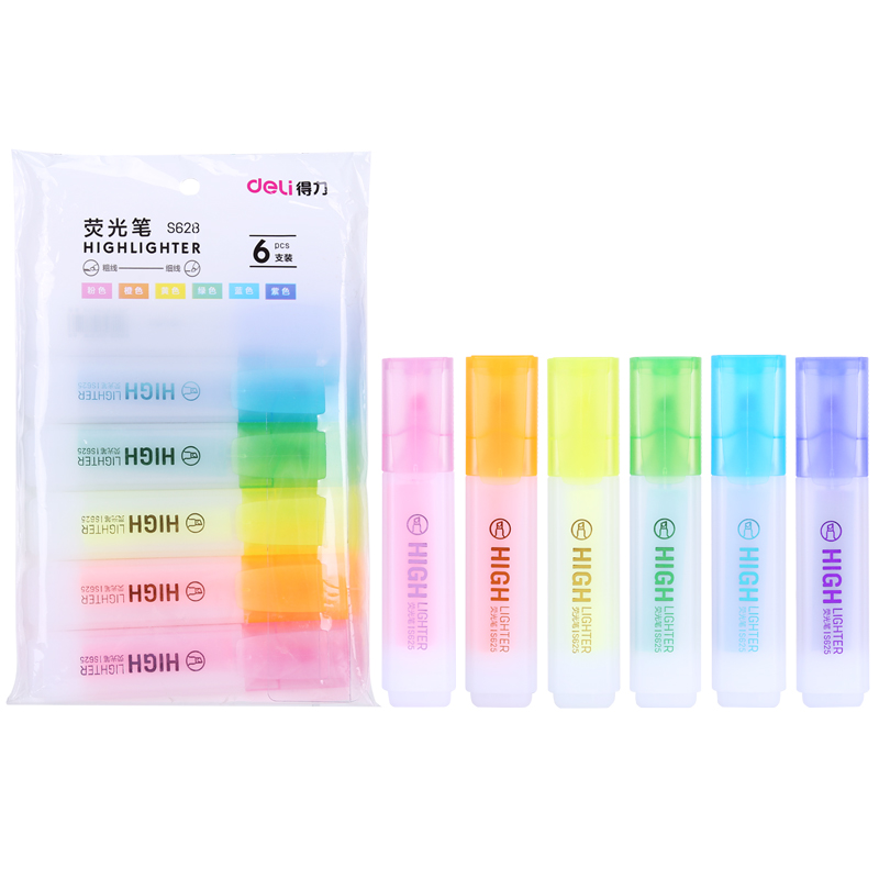 得力（deli）彩色熒光筆 水性記號筆手賬涂鴉筆 重點(diǎn)標(biāo)記筆 6色/袋 S628_http://gzyiqian.cn/img/images/C202111/1636450614488.jpg