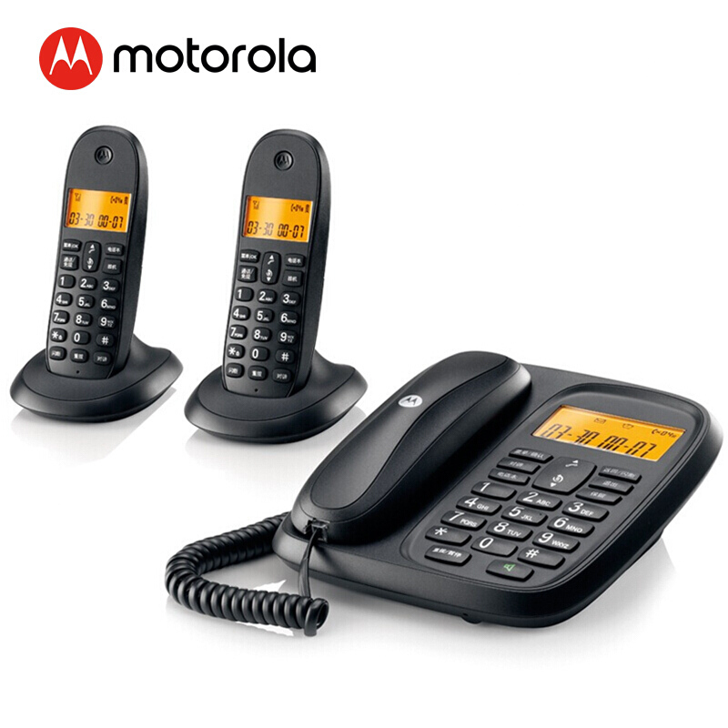 摩托羅拉（Motorola） CL102C 數(shù)字無(wú)繩電話機(jī)座機(jī)子母機(jī)中文顯示免提套裝辦公家用一拖二固定無(wú)線座機(jī)（黑色）_http://gzyiqian.cn/img/sp/2147/35e84b71-cb6c-43cb-bbaf-3c8198349516.jpg