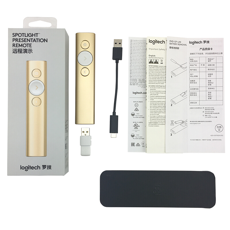 羅技（Logitech） Spotlight 無線演示器 投影筆 翻頁器 非激光筆 演示筆 演講神器 放大聚焦液晶屏可顯 (金色) _http://gzyiqian.cn/img/sp/242/af494d6b-0772-418e-9e3f-7fd05b6feba7.jpg