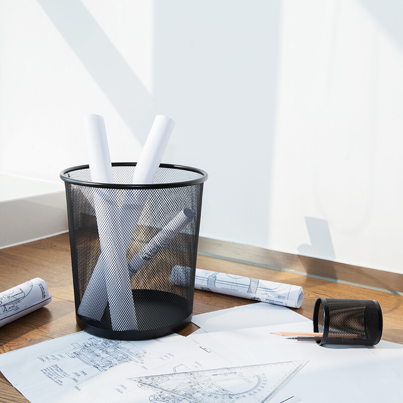 得力（deli） 黑色9190 26.6cm中號金屬網狀圓紙簍 辦公家用垃圾桶 _http://gzyiqian.cn/img/sp/393/fc1243e5-288b-472f-95f7-beb6b5dc6bb0.jpg