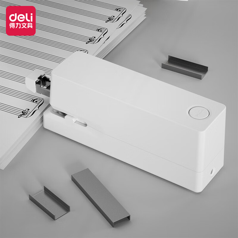 得力(deli)雙電源電動訂書機 適配24/6或26/6訂書釘 辦公用品 白色 TA750_http://gzyiqian.cn/newimg/C202309/1695105205987.jpg