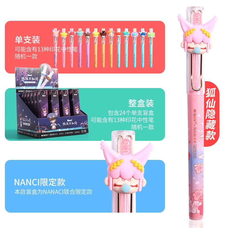 晨光（M&G）Nanci囡茜聯名盲盒中性筆林深不知處筆黑色速干ST筆頭筆學生考試專用ins超萌可愛少女心文具 B7610拔帽中性筆24支_http://gzyiqian.cn/newimg/C202309/1695106095853.jpg