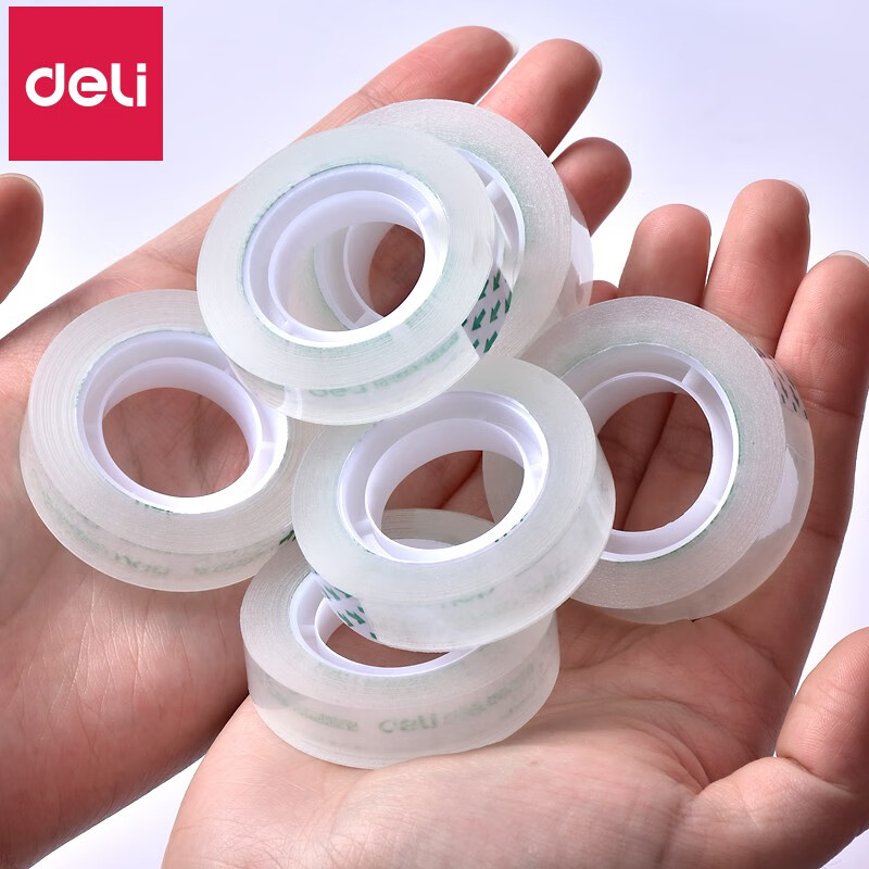 得力（deli）透明膠帶【3桶36卷】寬1.2cm*27.3米（送）膠帶座30015+811_http://gzyiqian.cn/newimg/C202310/1697782611706.jpg