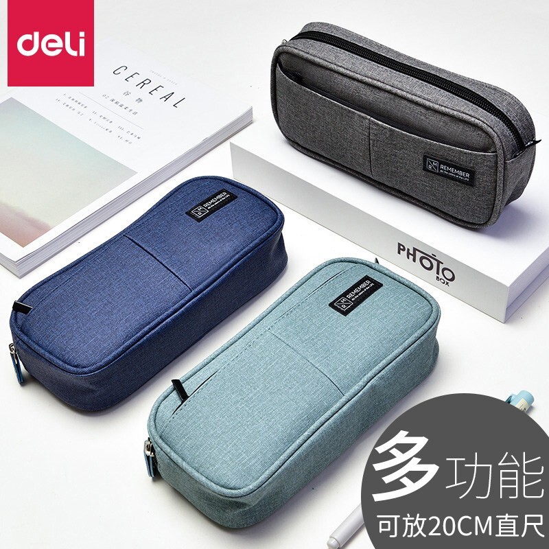 得力（deli） 多層大容量仿亞麻筆袋 深藍色66782_http://gzyiqian.cn/newimg/C202310/1697786162278.jpg